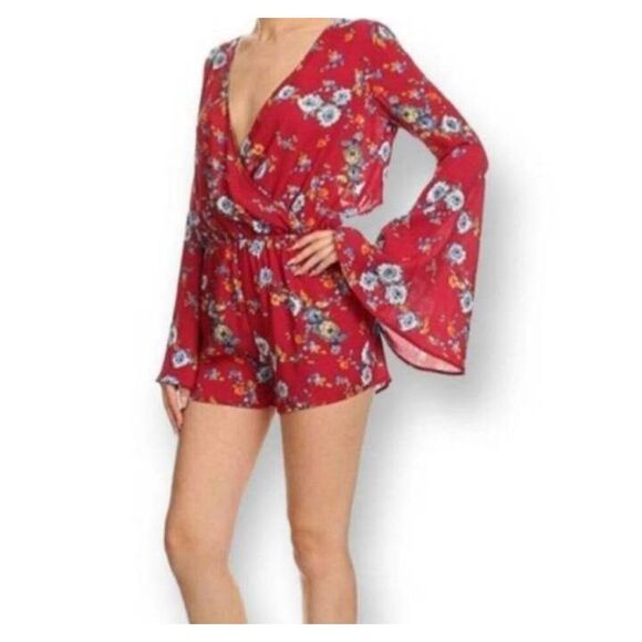 ALUNA LEVI ONTWELFTH BURGUNDY/RED & BLUE FLORAL ROMPER SZ.S EUC. - Picture 1 of 11
